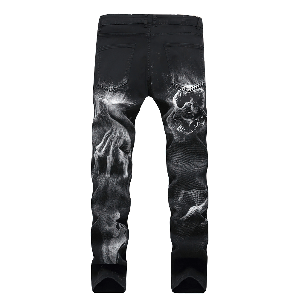 Gothic Men's Stretch Jeans with 3D Print / Stylish Male Slim Straight Stretch Trousers