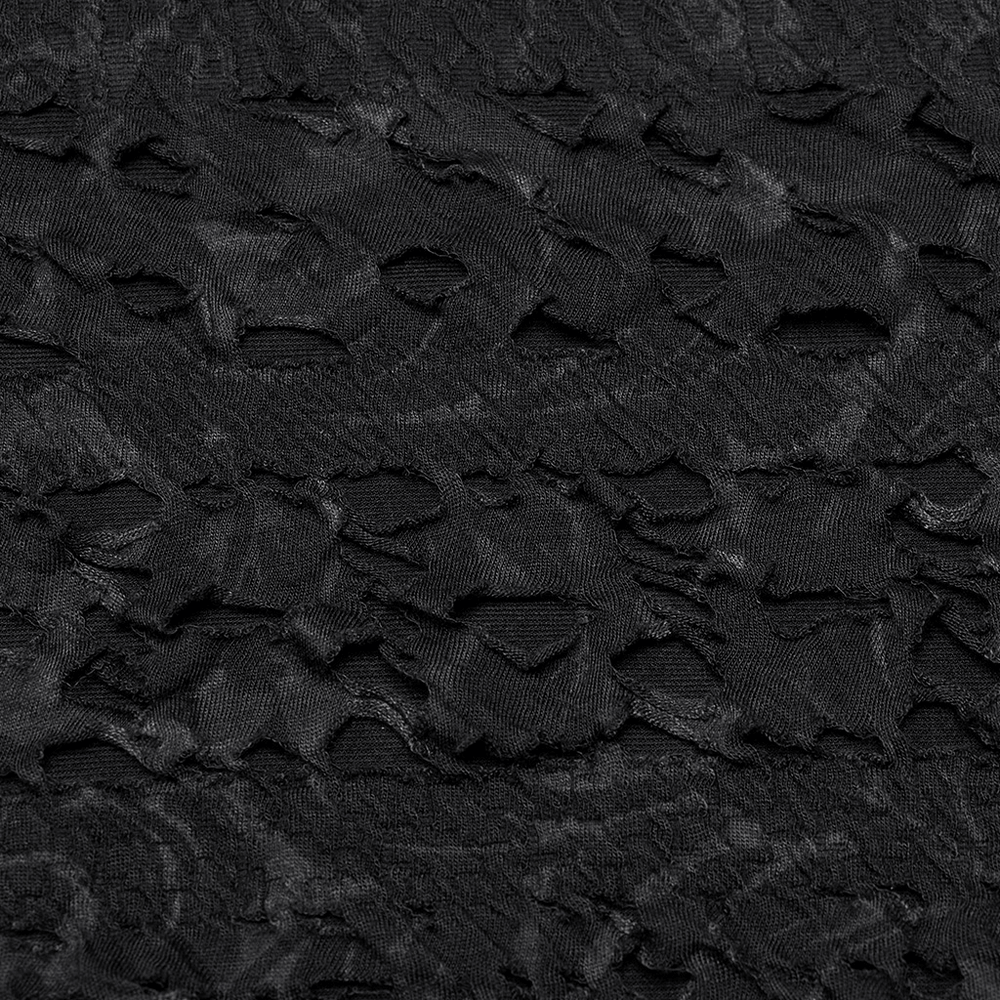 Textured black fabric with intricate floral lace patterns, perfect for gothic fashion.