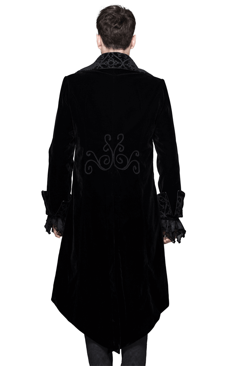 Gothic Men's Tailcoat From Black Velvet / Steampunk Male Coats with Stand Collar - HARD'N'HEAVY