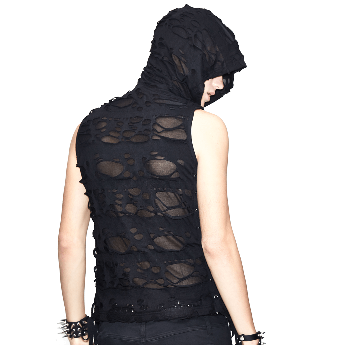 Gothic Men's Torn Tank Top With Hood / Male Black Out Fitted Tank Tops / Alternative Style Clothing - HARD'N'HEAVY