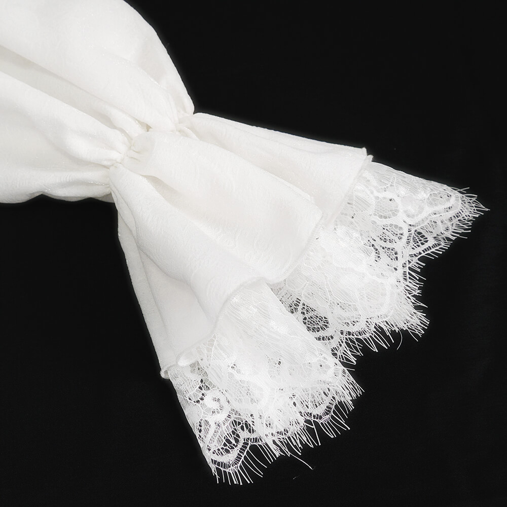 Elegant white fabric with intricate lace trim, perfect for gothic or vintage-inspired sleeve accents.