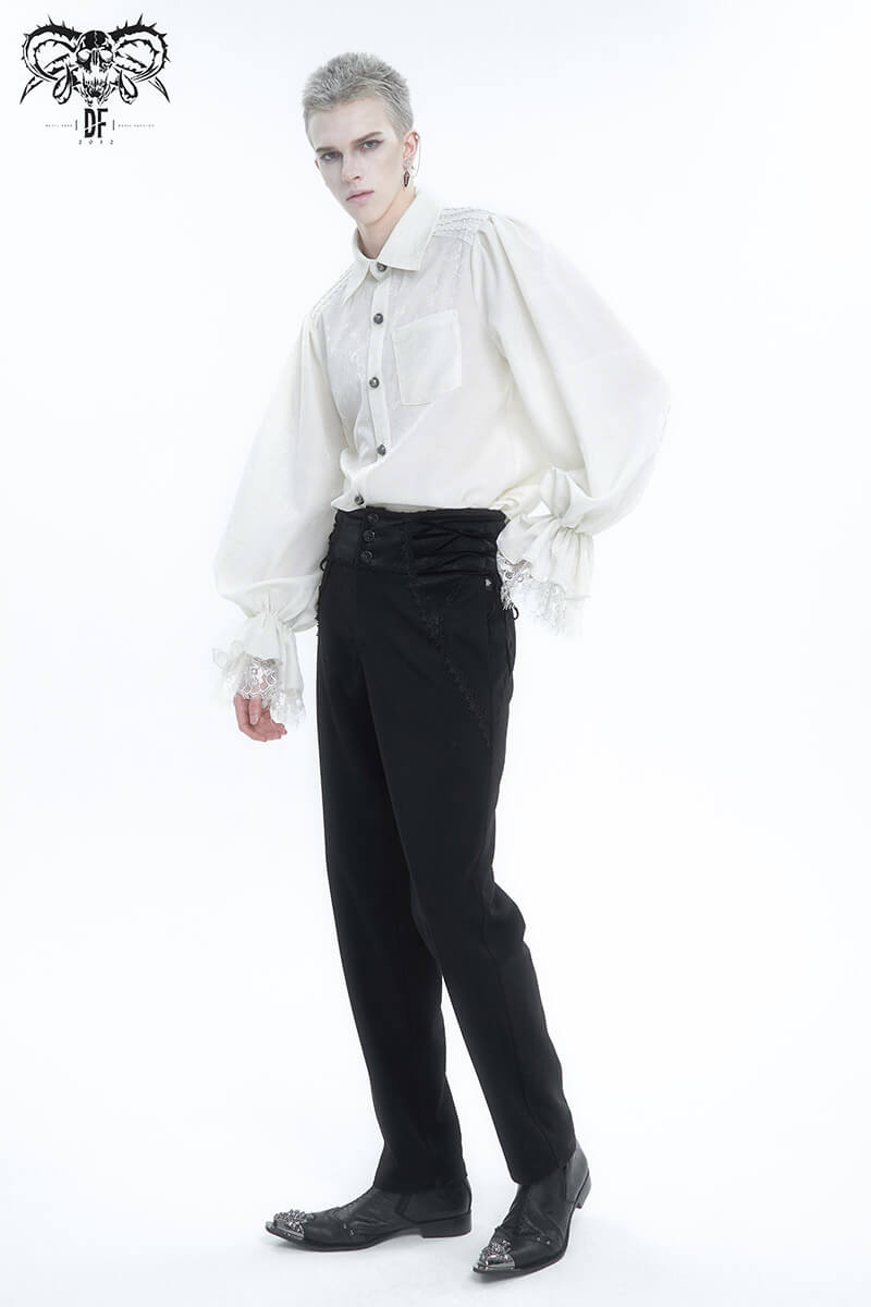 Gothic men's vintage shirt with puff sleeves and dramatic collar, perfect for alternative fashion enthusiasts.