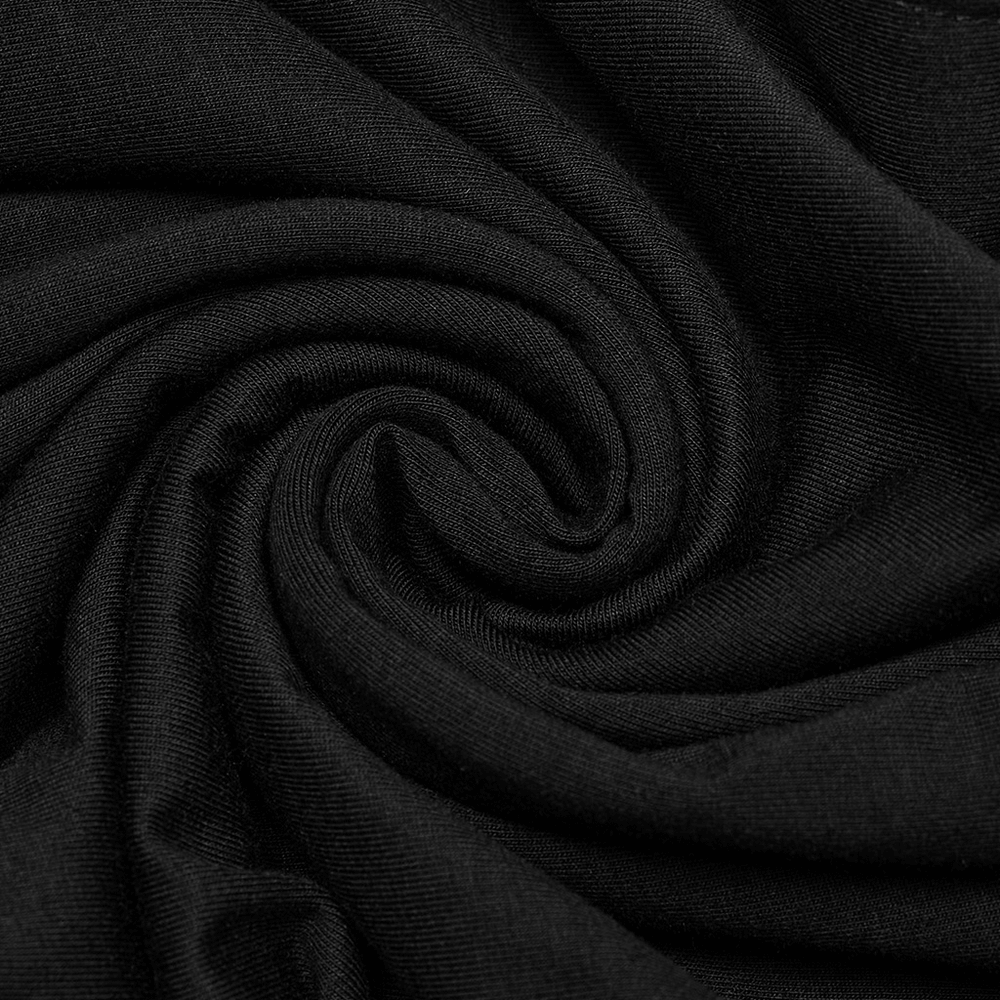 Close-up of soft black fabric in a spiral pattern, perfect for gothic or punk-inspired fashion.