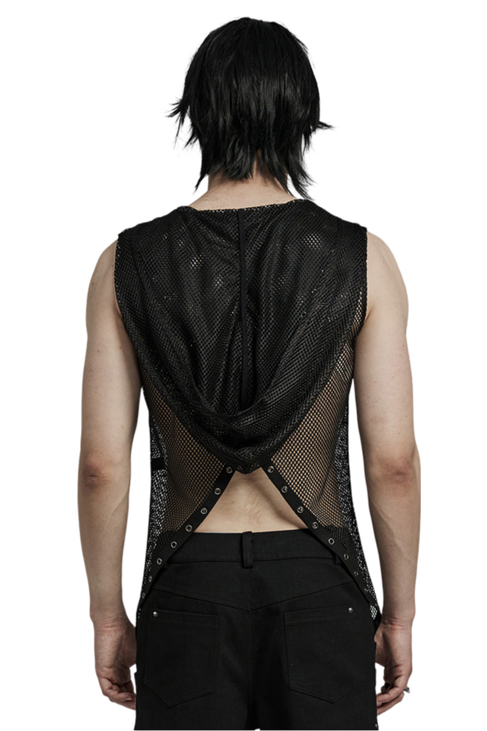 Gothic Mesh Hooded Vest / Sexy Punk Hollow Out Design Top