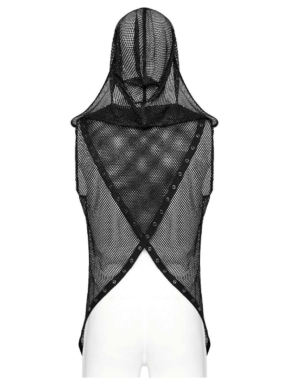 Gothic mesh hooded vest featuring a sexy hollow out design and edgy two-piece style, perfect for layering.