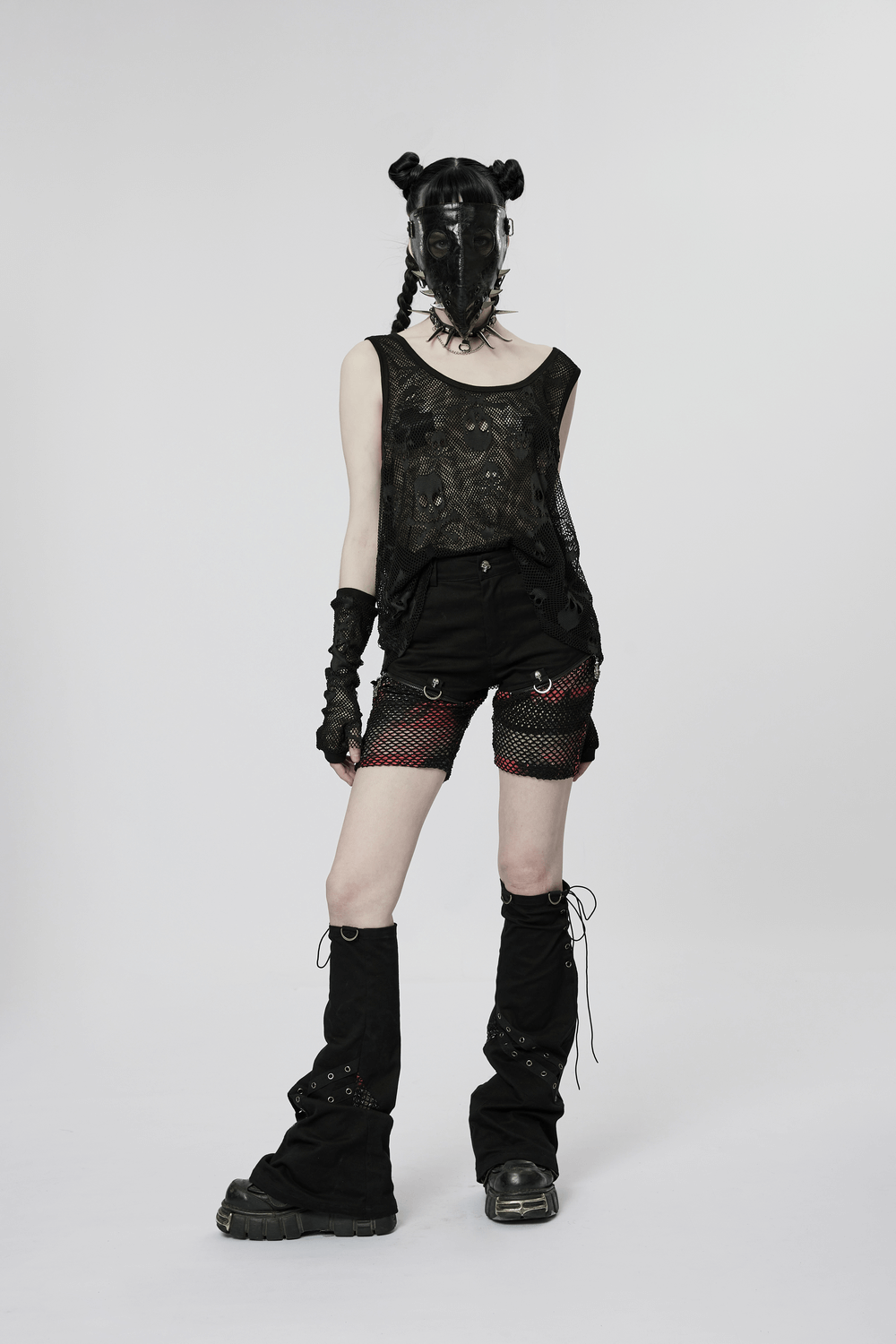 Gothic Mesh Layered Skull Tank with Finger Sleeves - HARD'N'HEAVY