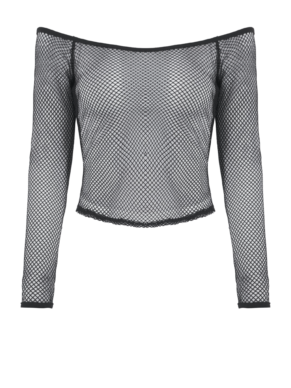 Gothic Mesh Off-Shoulder Long-Sleeved Top for Women featuring a stylish fishnet design and long sleeves.