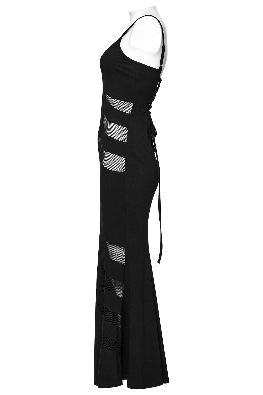 Gothic mesh panel dress featuring claw slashed design and lace-up back, perfect for edgy punk fashion.