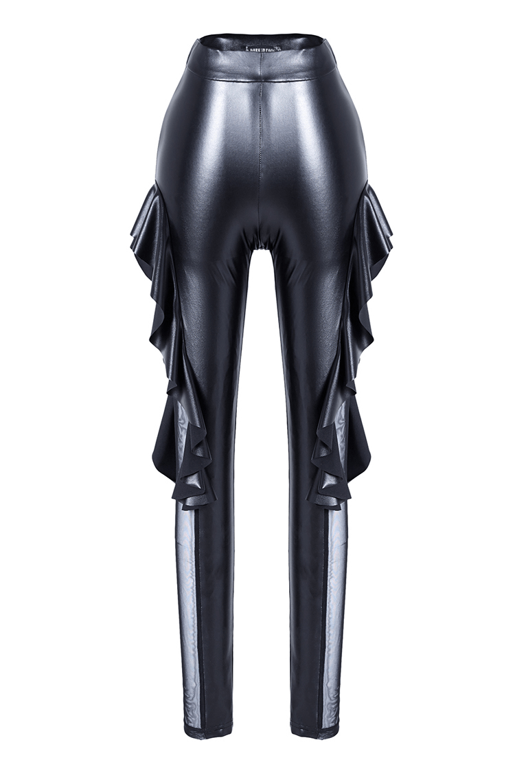Gothic Mesh Panel Pleated Legging Pants for Women