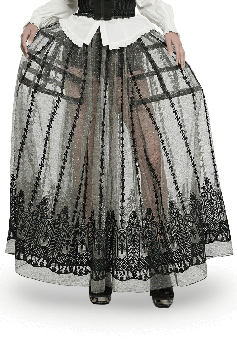 Manchettes Gothique Dentelle Florale Noir - Pour Cosplay, Halloween - Style Cygne/Corbeau - Taille Unique