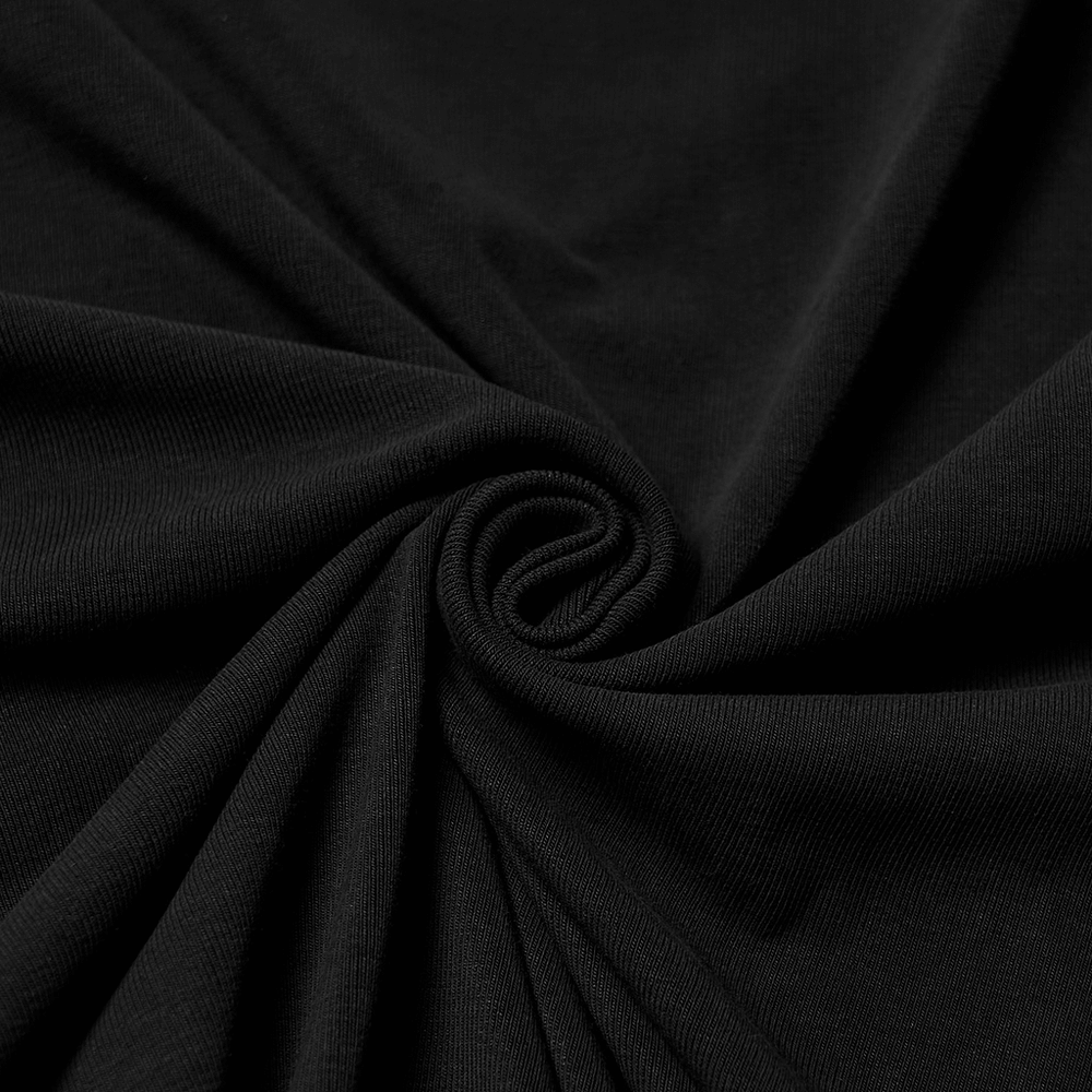 Gothic Mesh T-Shirt with Bat and Skull Print Design, showcasing soft black fabric texture.