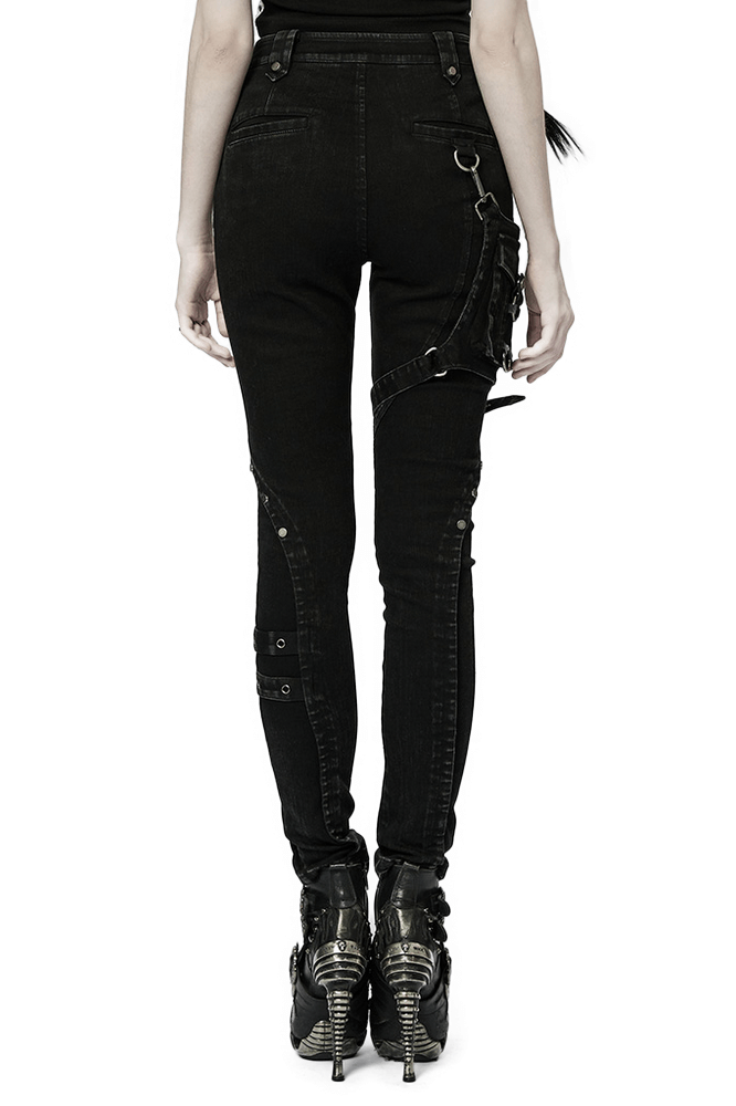 Gothic Metal Mesh Insert Jeans with Detachable Bag - HARD'N'HEAVY