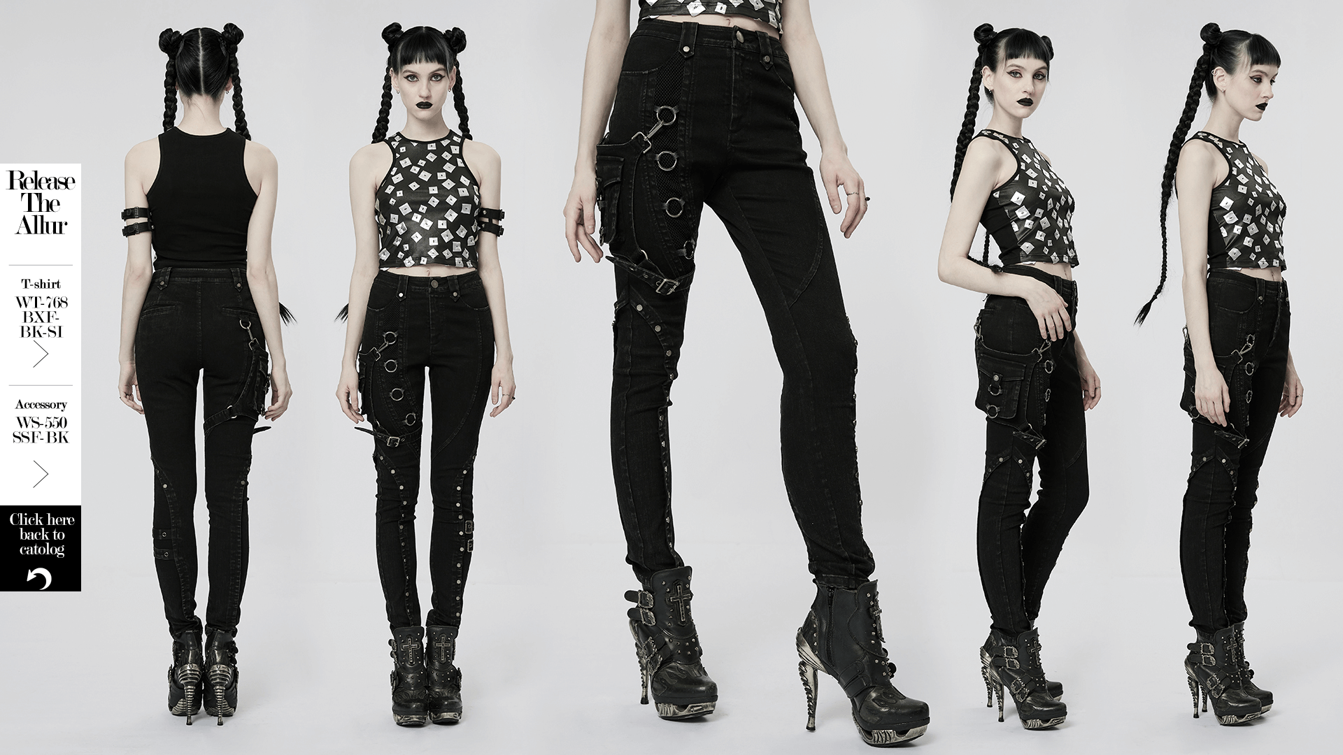 Gothic Metal Mesh Insert Jeans with Detachable Bag