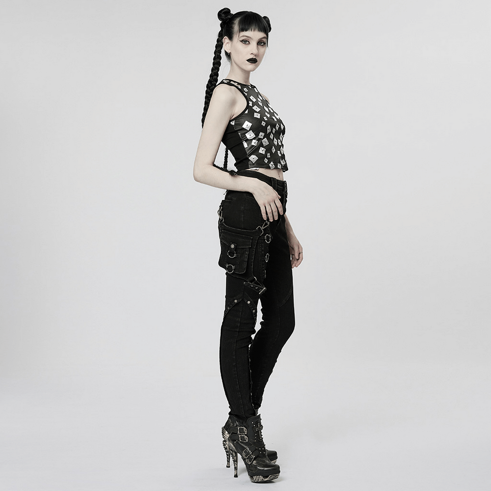 Gothic Metal Mesh Insert Jeans with Detachable Bag - HARD'N'HEAVY