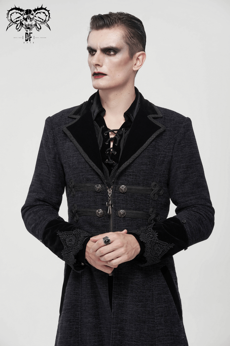 Gothic Mid-Length Coat with Detachable Faux Fur / Men's Warm Zipper Coat with Buttons - HARD'N'HEAVY