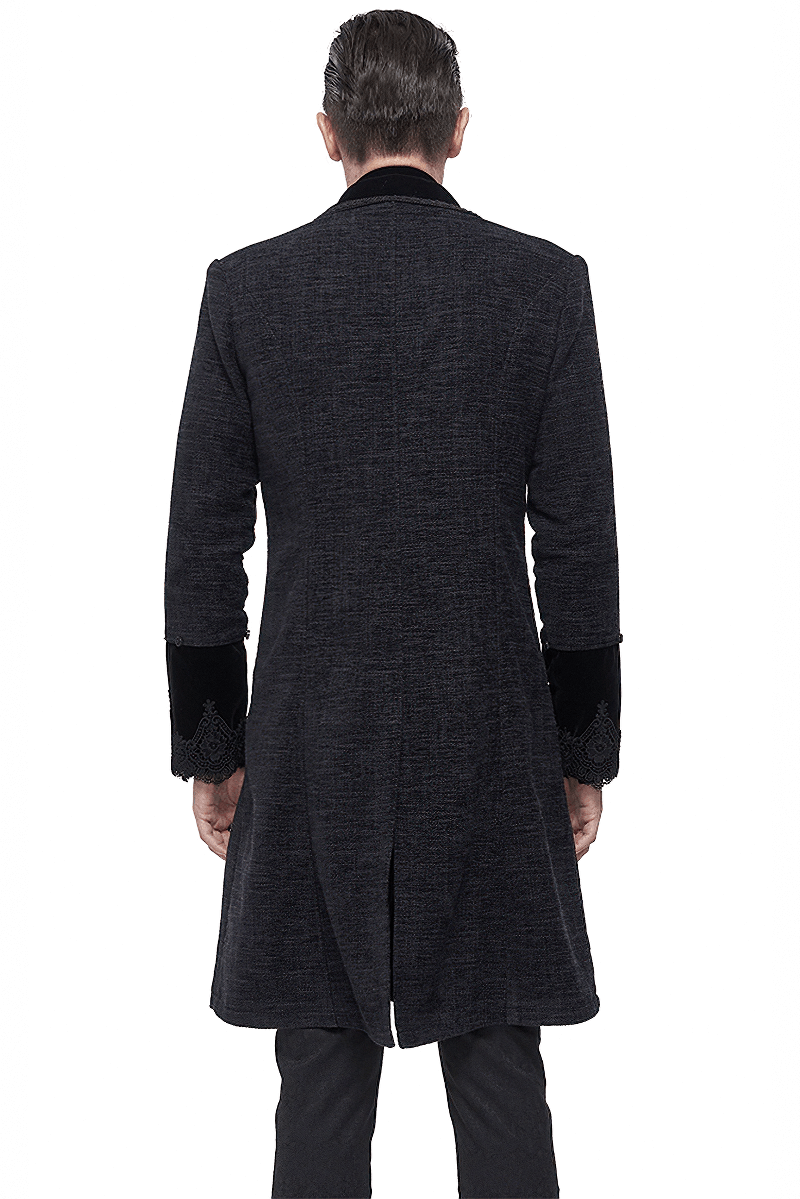 Gothic Mid-Length Coat with Detachable Faux Fur / Men's Warm Zipper Coat with Buttons - HARD'N'HEAVY