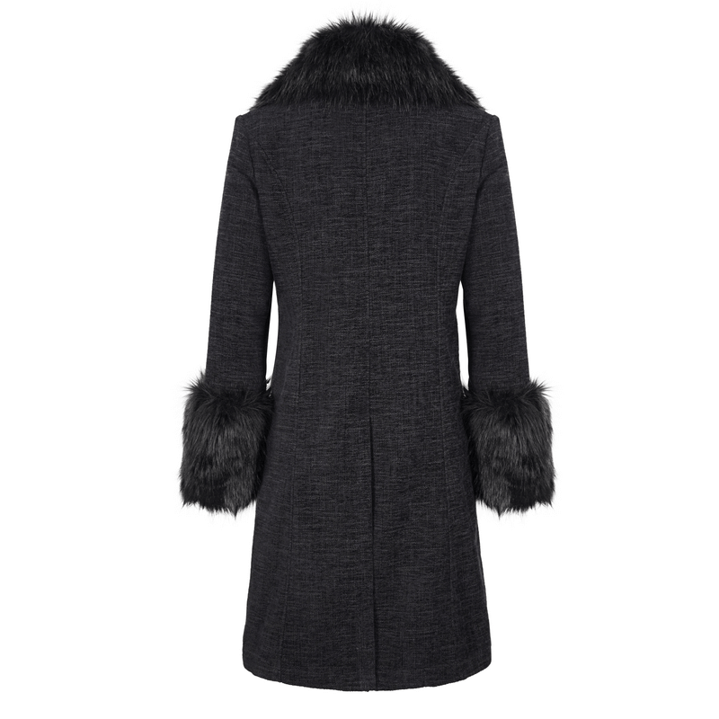 Gothic Mid-Length Coat with Detachable Faux Fur / Men's Warm Zipper Coat with Buttons - HARD'N'HEAVY