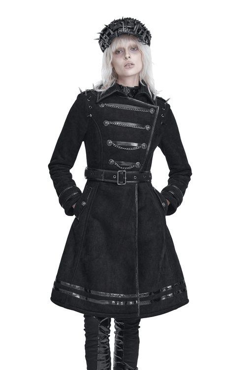 Gothic Military Coat with Chains and Spiked Shoulders