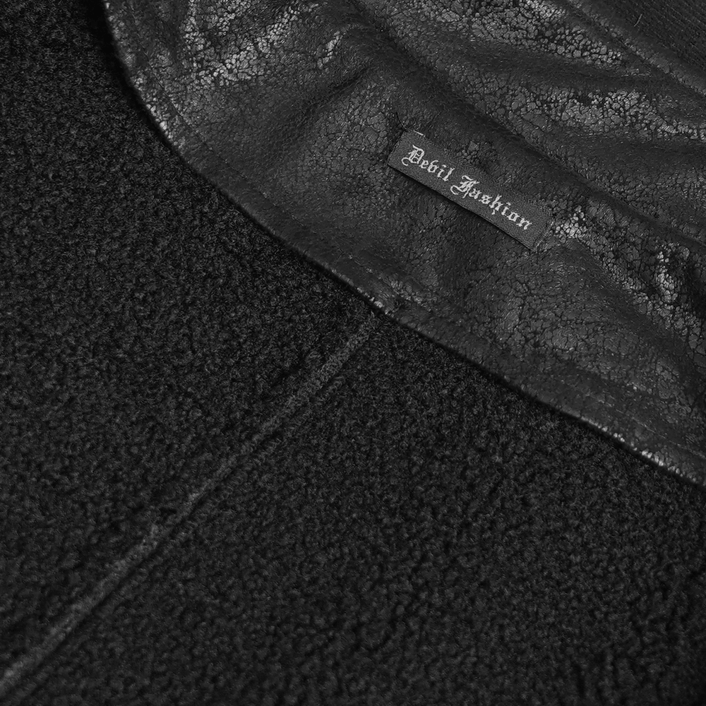 Gothic Military Coat with Chains and Spiked Shoulders black textured detail with glossy trim and Debut Fashion label
