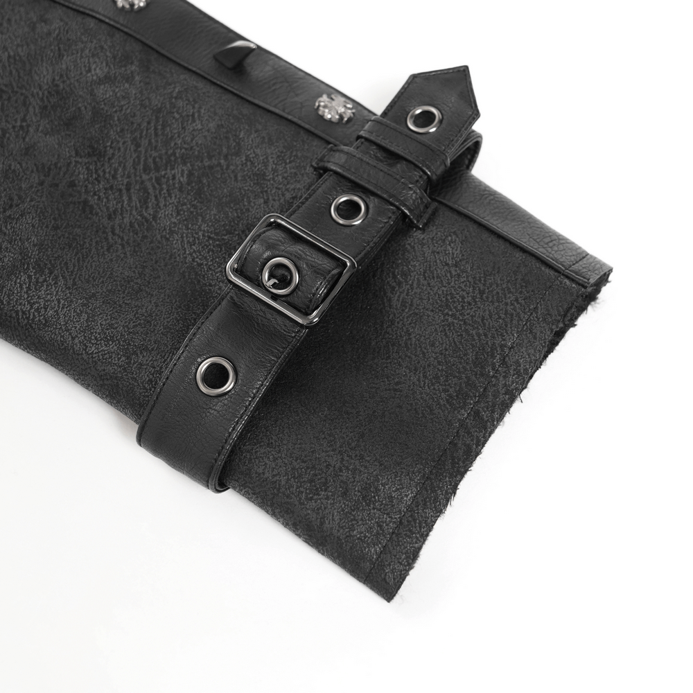 Gothic Military Long Coat with Spiked Shoulders and Straps leather buckle detail showcasing edgy design