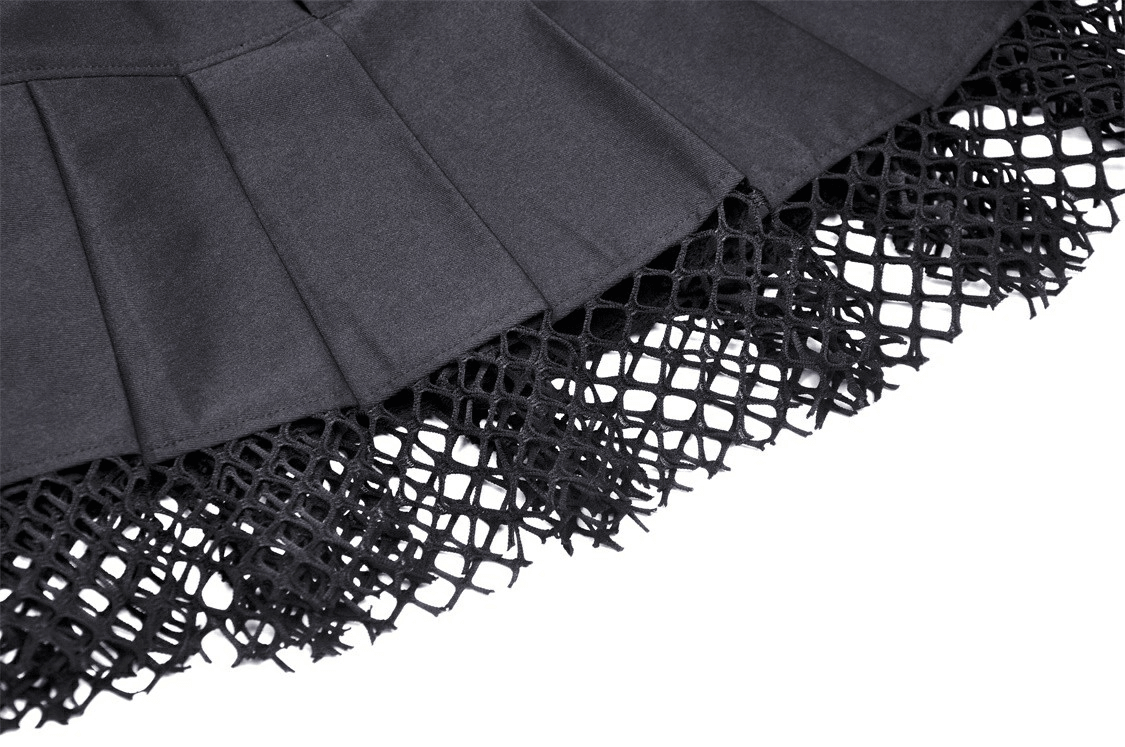 Gothic Mini Skirt with Pleated Mesh with Studded Details