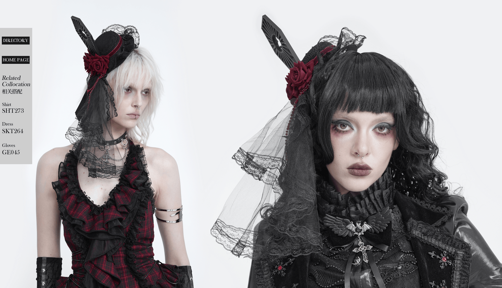 Gothic Mini Top Hat Fascinator with Lace Veil and Roses
