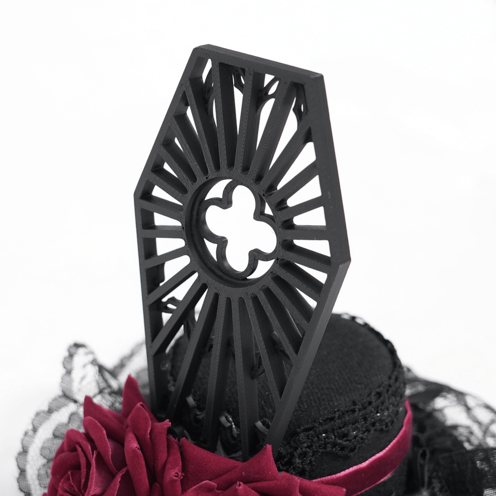 Gothic Mini Top Hat Fascinator with Lace Veil and Roses