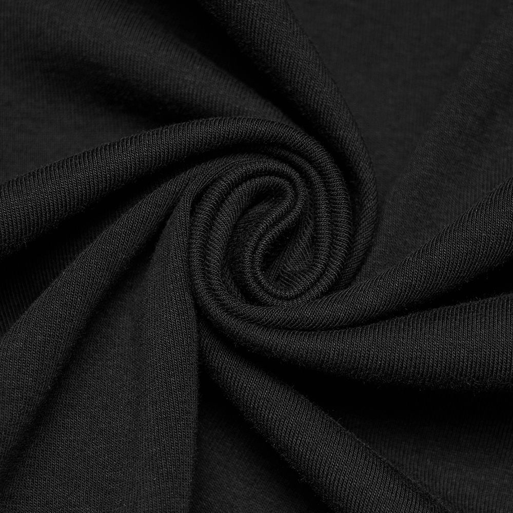 Alt Tag: Gothic Moon Phase Skater Black Dress for Women ribbed black fabric close-up, smooth cooling feel for witchy skater style