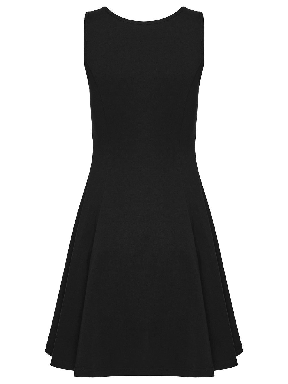 Alt Tag: Gothic Moon Phase Skater Black Dress for Women sleeveless black skater dress, minimalist ribbed fabric, witchy everyday style