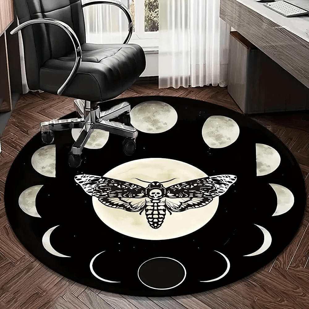 Gothic Moon Round Rug for Bohemian Living Rooms