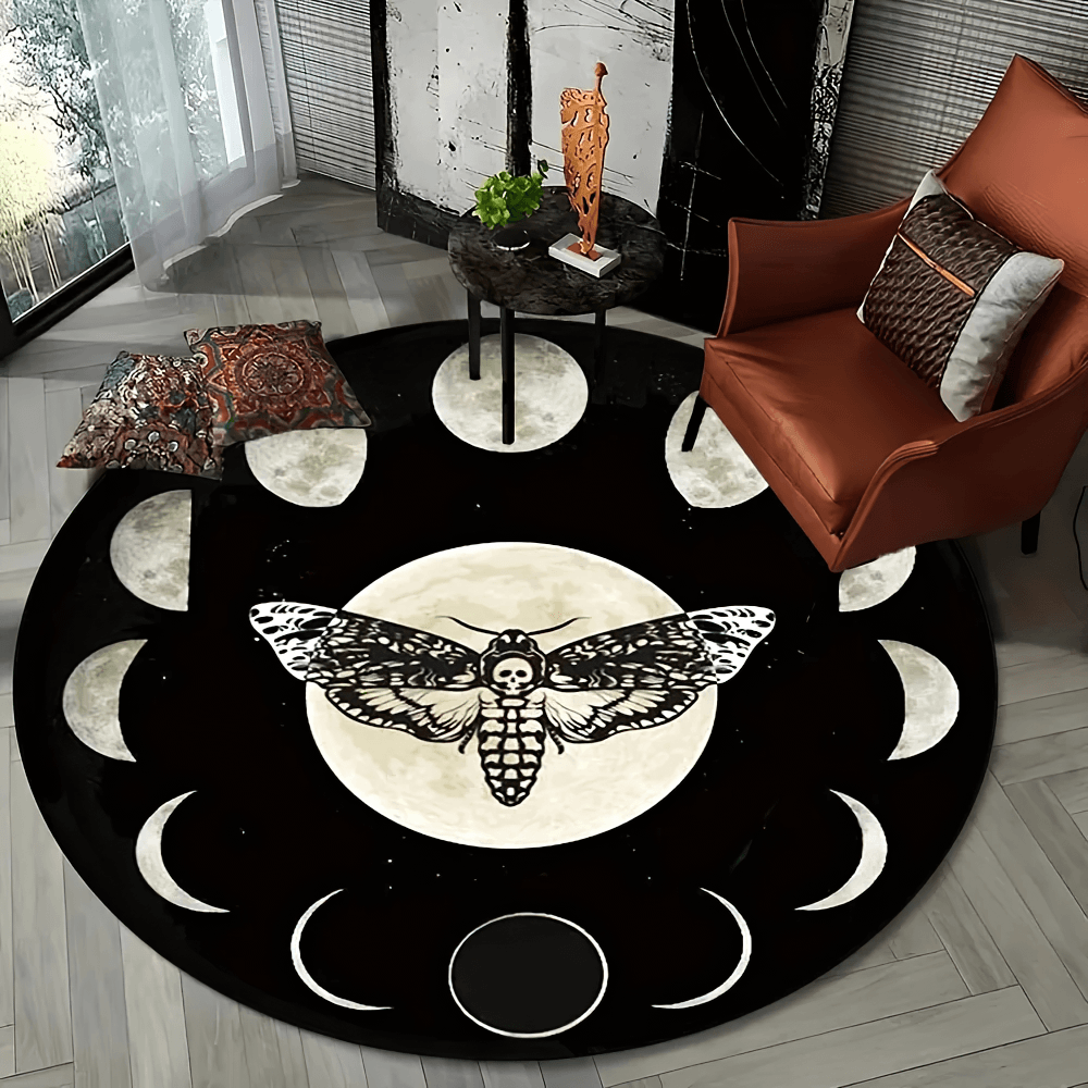 Gothic Moon Round Rug for Bohemian Living Rooms