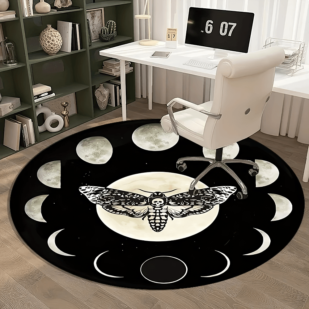Gothic Moon Round Rug for Bohemian Living Rooms