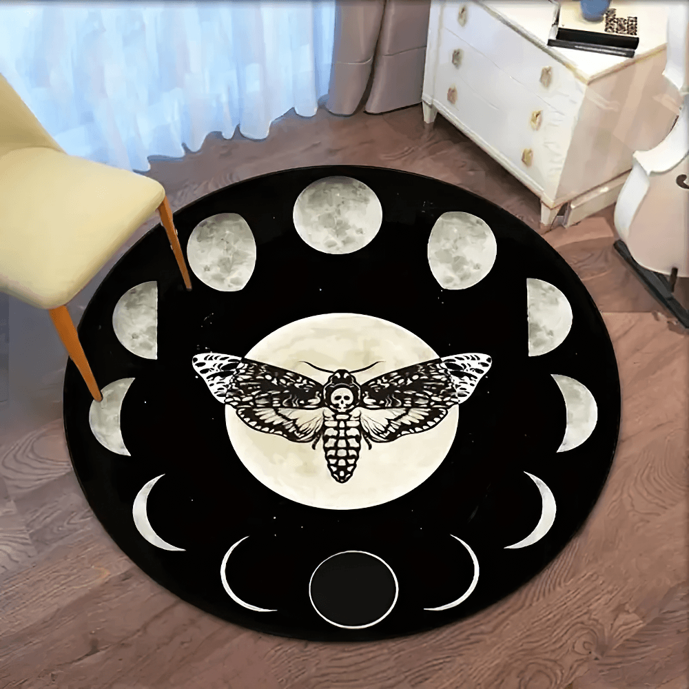 Gothic Moon Round Rug for Bohemian Living Rooms