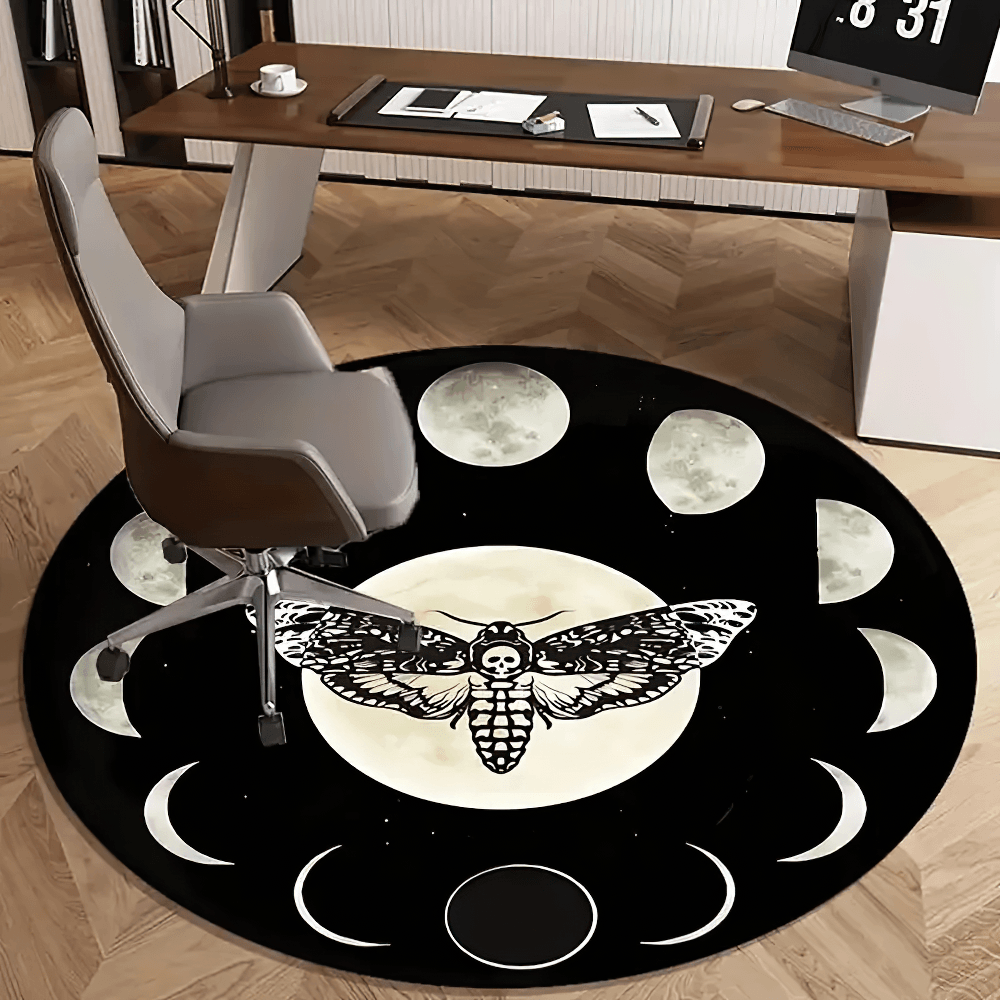 Gothic Moon Round Rug for Bohemian Living Rooms