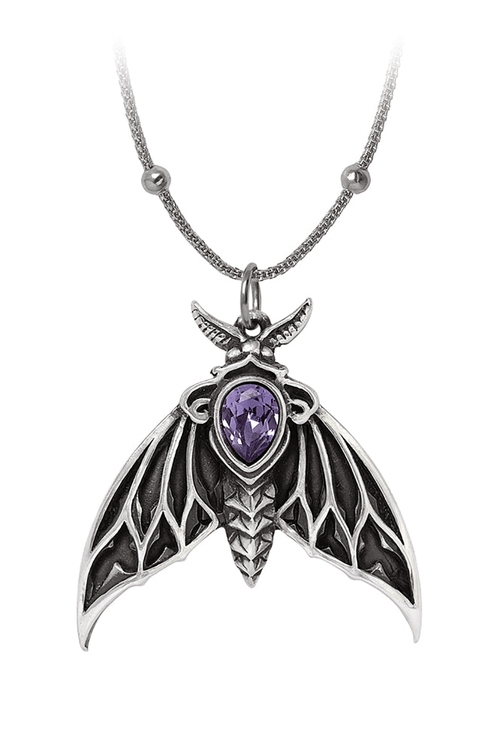 Collar de polilla gótica con colgante de cristal morado