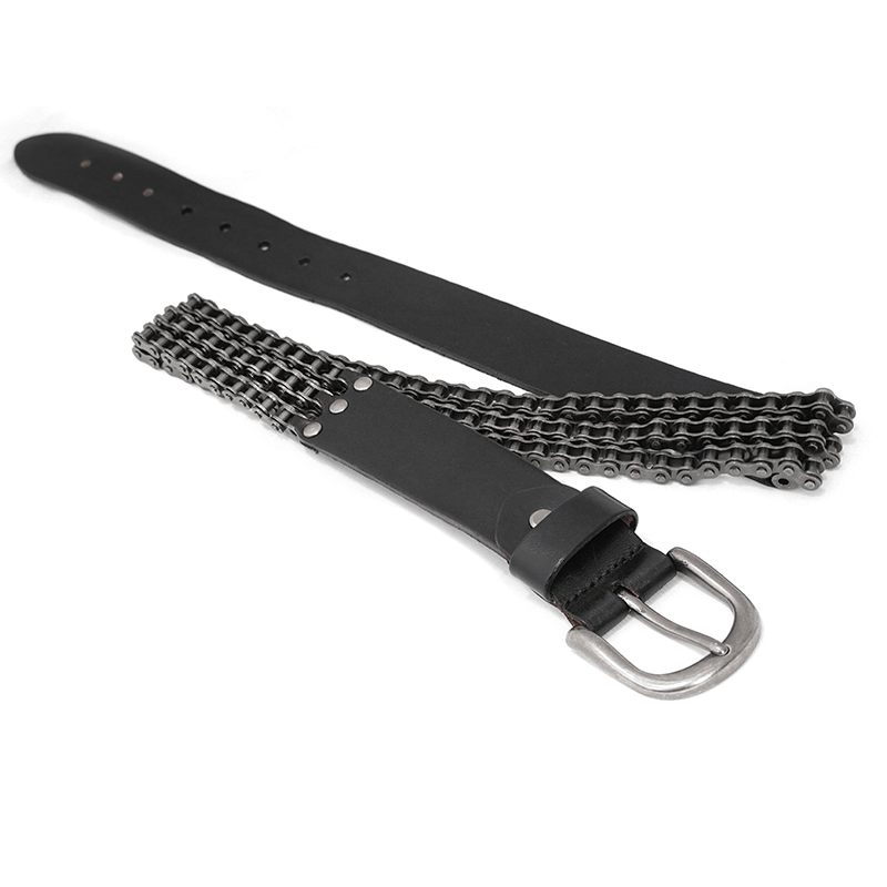 Gothic motorcycle chain belt made of leather and metal, perfect accessory for men's gothic outfits.