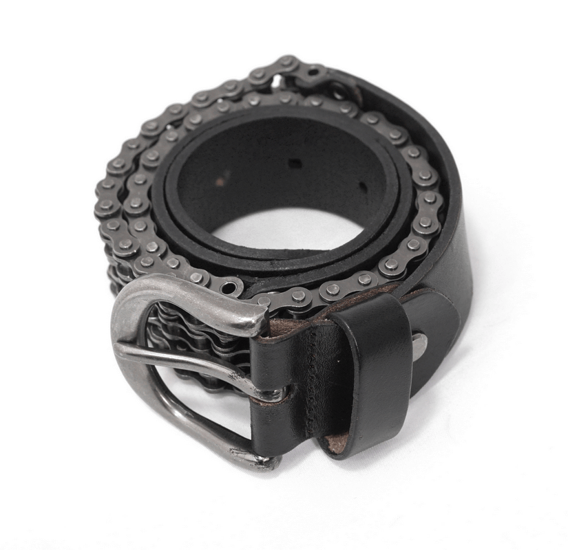 Gothic motorcycle chain belt made of leather and metal, perfect accessory for men's jeans.