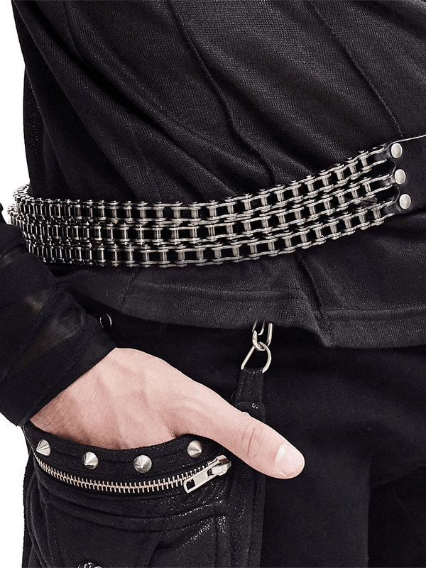 Gothic Motorcycle Chain Belt Made of Leather & Metal for Men / Black Heavy Belt for Jeans - HARD'N'HEAVY