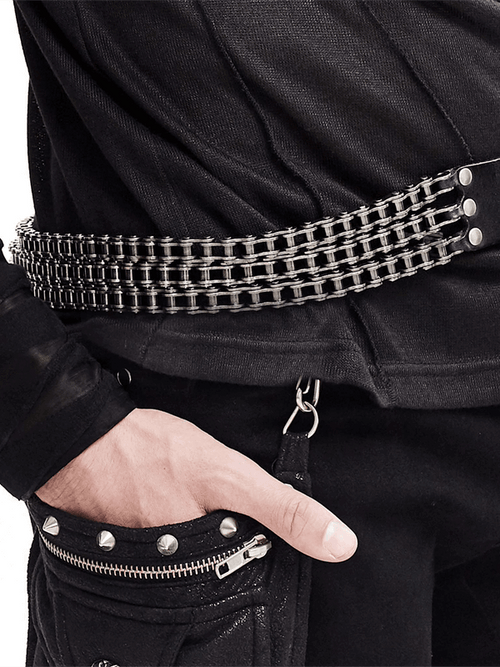 Ceinture de chaîne de moto gothique en cuir et métal pour homme / ceinture lourde noire pour jean