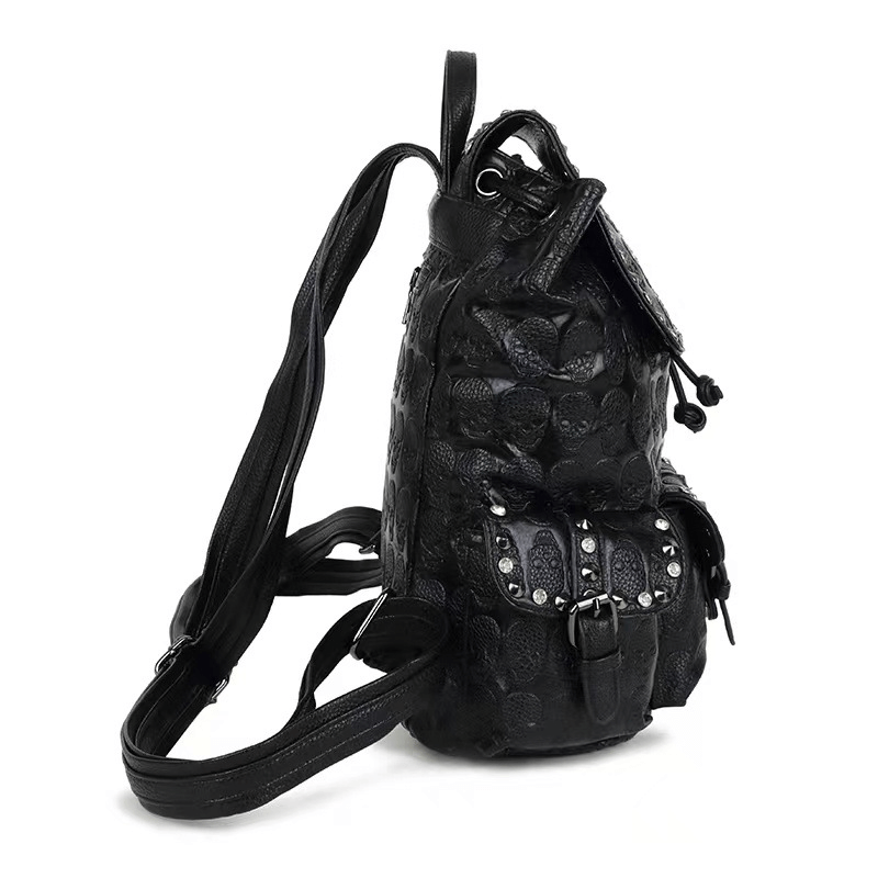 Gothic Multi-pockets Studded Backpack / Fashion Skull Pattern Black Rucksack - HARD'N'HEAVY