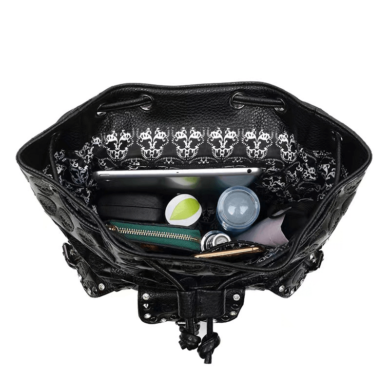 Gothic Multi-pockets Studded Backpack / Fashion Skull Pattern Black Rucksack - HARD'N'HEAVY