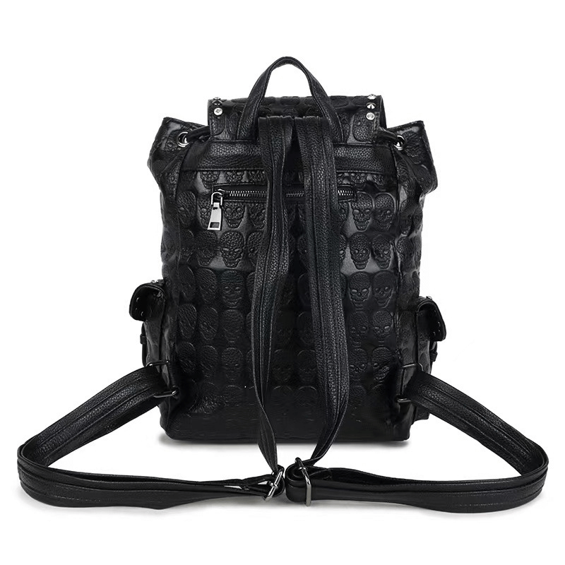 Gothic Multi-pockets Studded Backpack / Fashion Skull Pattern Black Rucksack - HARD'N'HEAVY