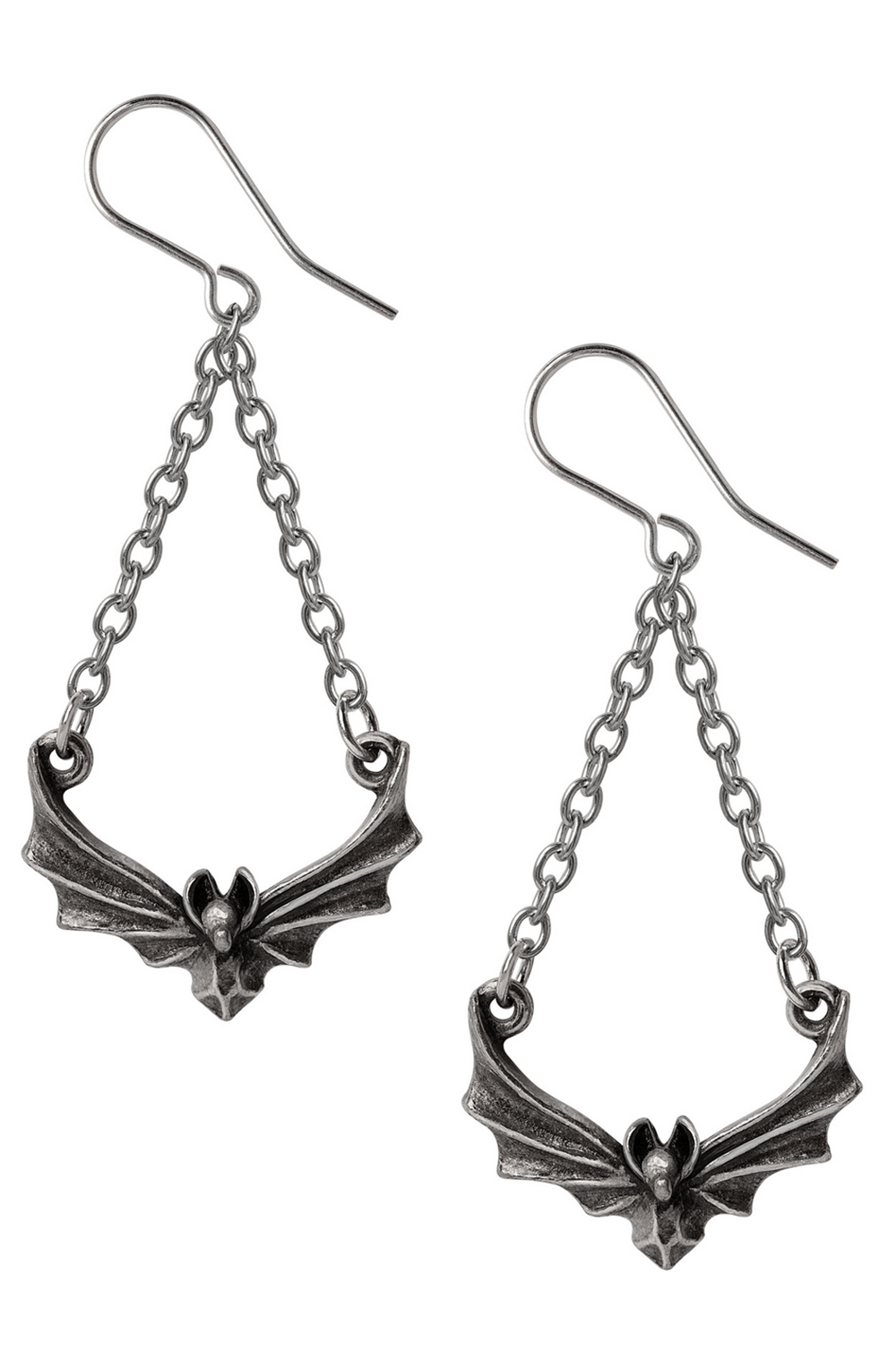 Gothic Night Bat Drop Earrings with Chain Design for a dark and edgy look.