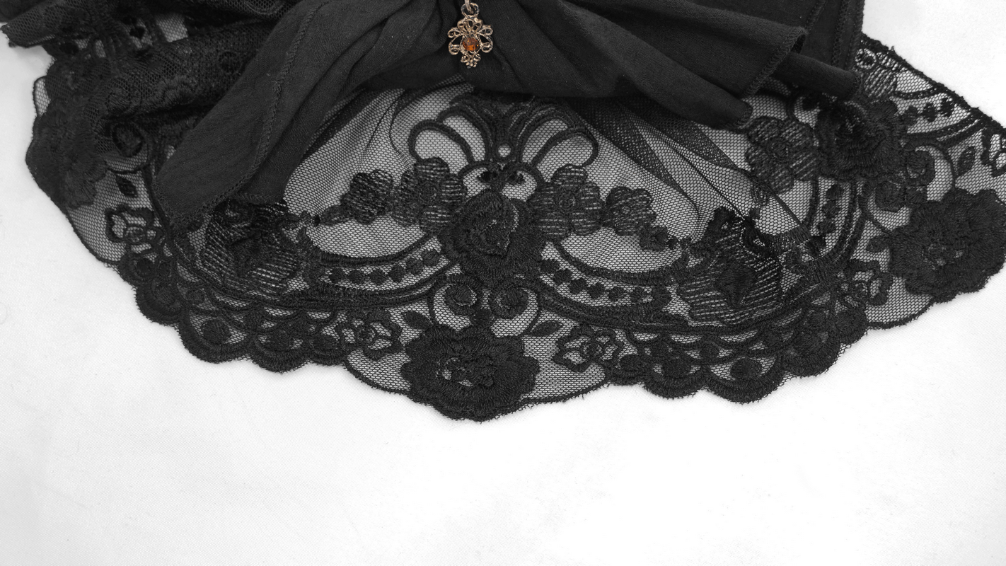 Elegant black lace detail featuring delicate floral embroidery, perfect for gothic style accessories.
