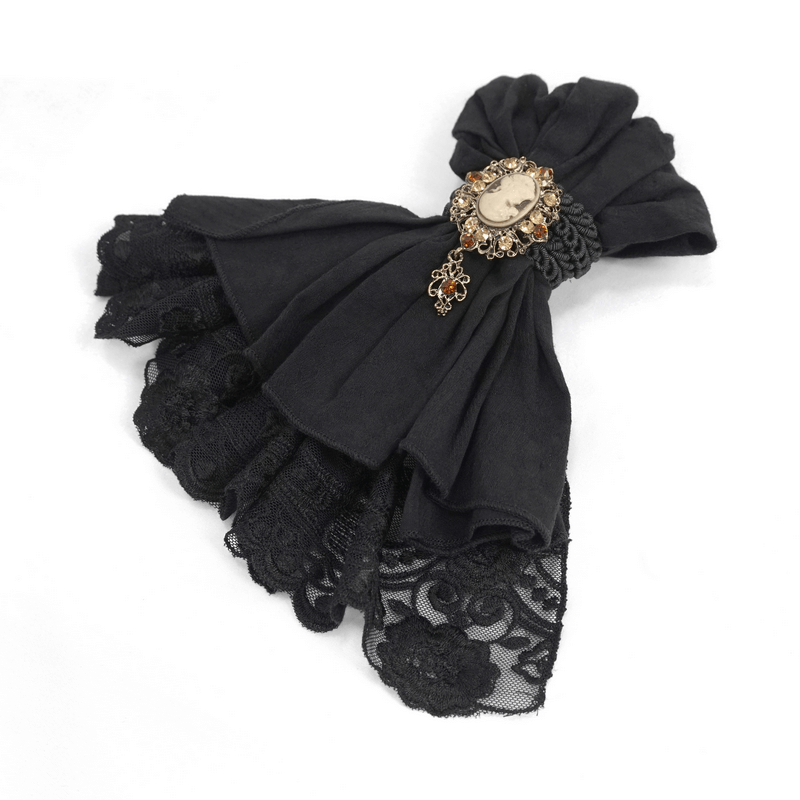 Gothic Noir Dentelle Cravate Jabot for Men / Vintage Male Ties with Brooch / Alternative Style - HARD'N'HEAVY