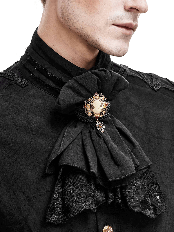 Gothic Noir Dentelle Cravate Jabot for Men / Vintage Male Ties with Brooch / Alternative Style - HARD'N'HEAVY