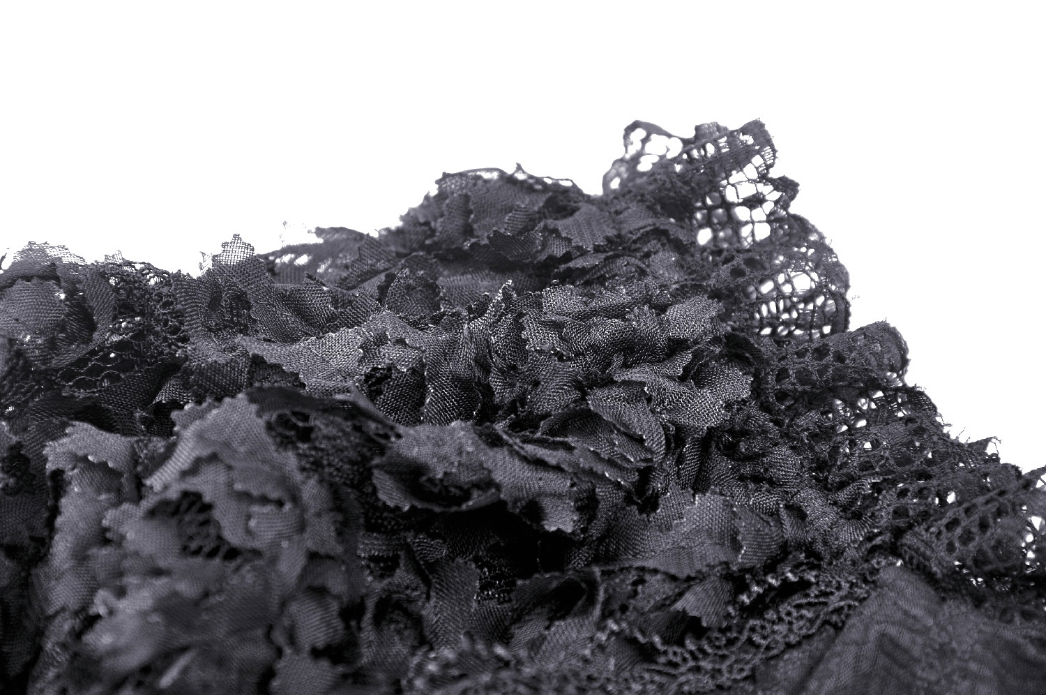 Close-up of intricate black lace detail, perfect for a gothic off-shoulder corset dress.