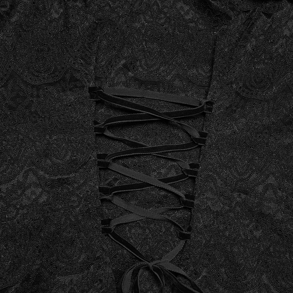 Gothic Off Shoulder Lace Corset Top with Ruffles detailed lace and cinching for a dramatic silhouette.