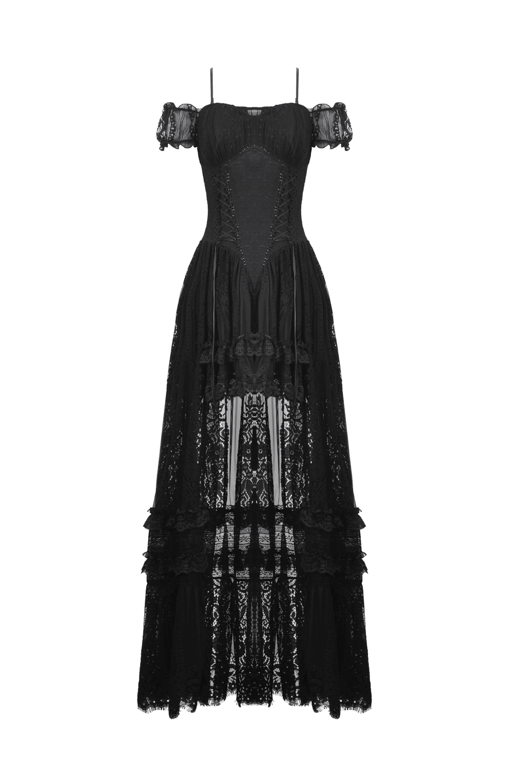 Gothic Off-Shoulder Lace High-Low Dress for Women
