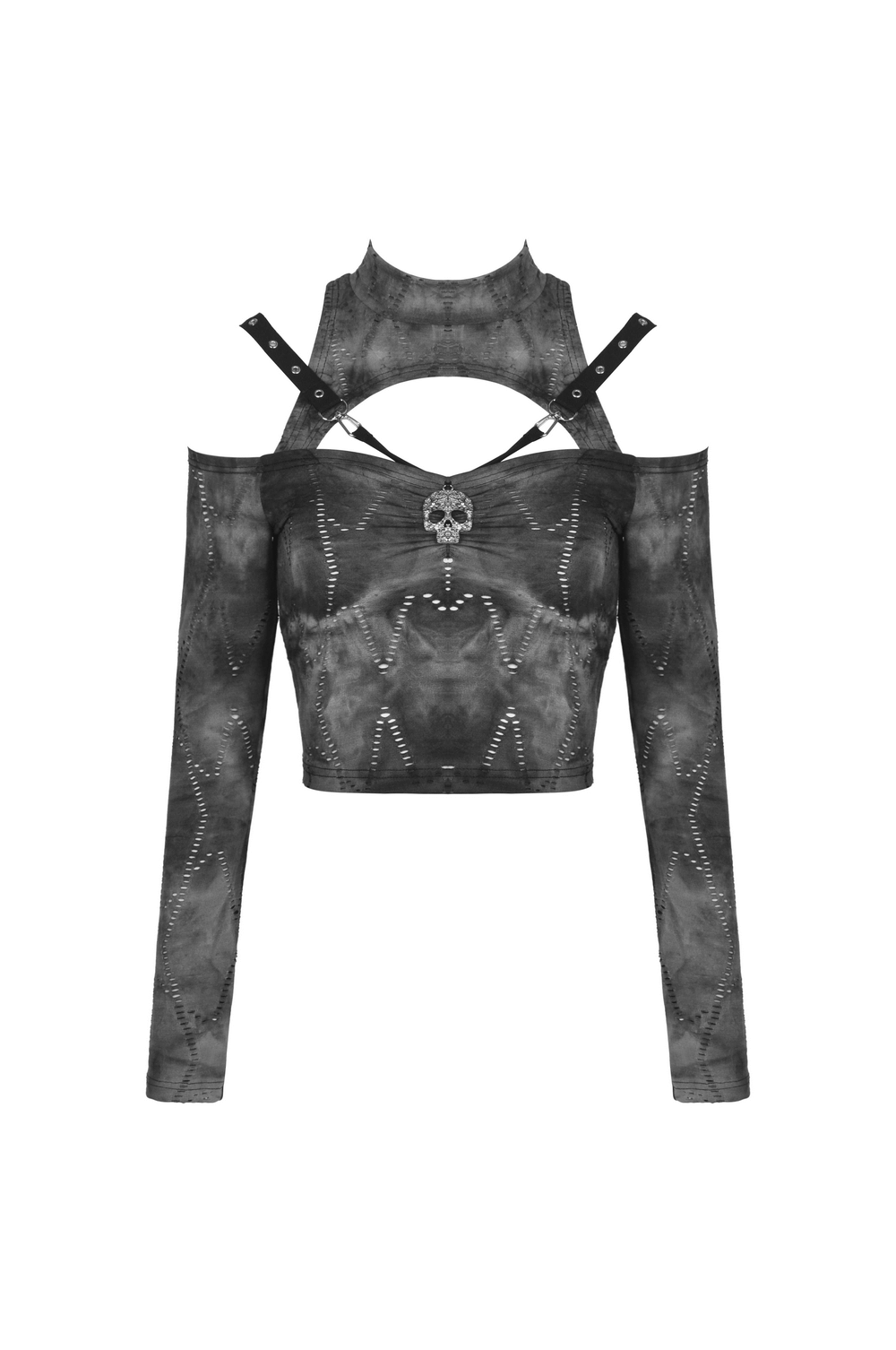 Gothic Off Shoulder Long Sleeves Top with Skull Pendant